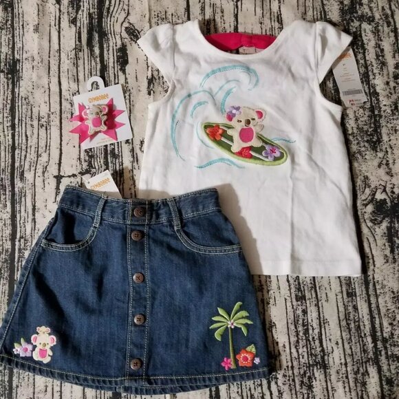 Gymboree Surf Adventure 4T Koala Shirt Skirt Hair Clip Outfit NWT - Picture 7 of 7